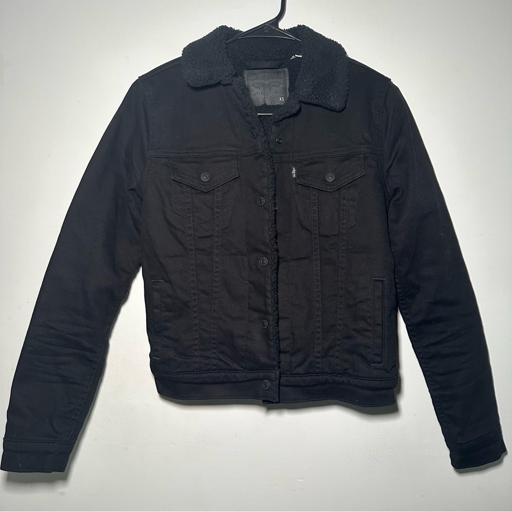 Levi’s Black Trucker Sherpa Lined Denim Jean Jacket Size XS